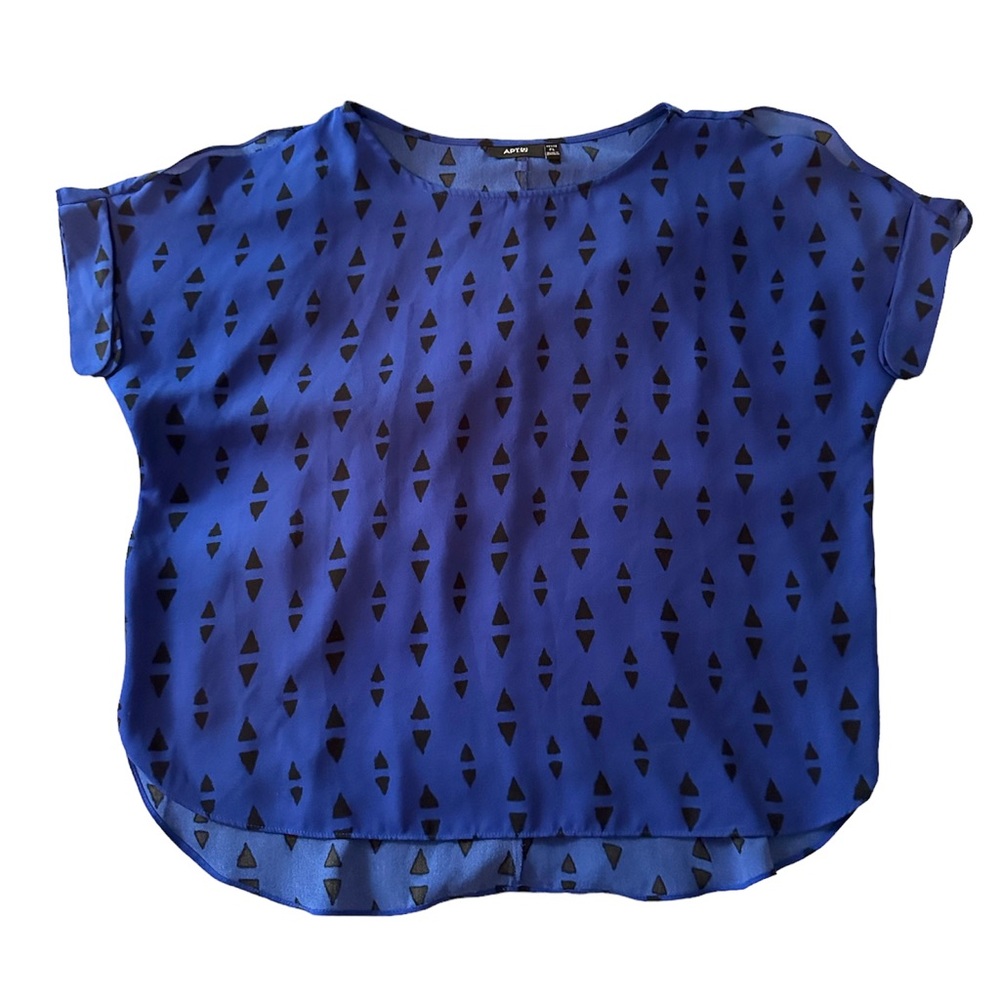 Apt 9 Blue Black Geometric Print Cold Shoulder Box Top Blouse Size Petite Large